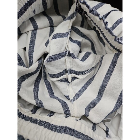 J Crew Women Sz 12 Linen Blend Wide Leg Ankle Pants Blue White Stripe Boho Beach - Picture 5 of 8